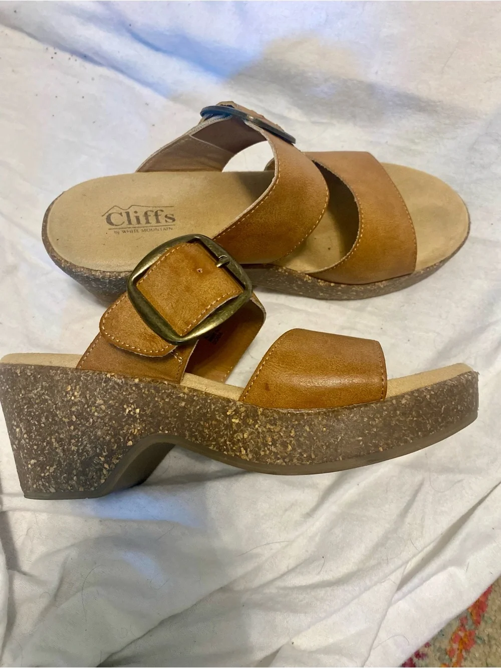 Cliffs by WHITE MOUNTAIN Cicada Tan Double-Band Cork Platform Sandals 8.5